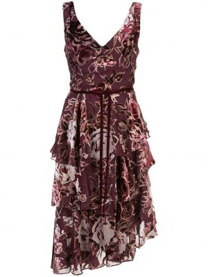 Asymmetrisk trykt floral dress Marchesa Notte lilla