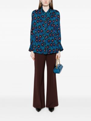 Květinová saténová halenka s potiskem Dvf Diane Von Furstenberg modrá