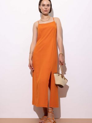 Pletené lněné mini šaty s krátkými rukávy Defacto oranžové