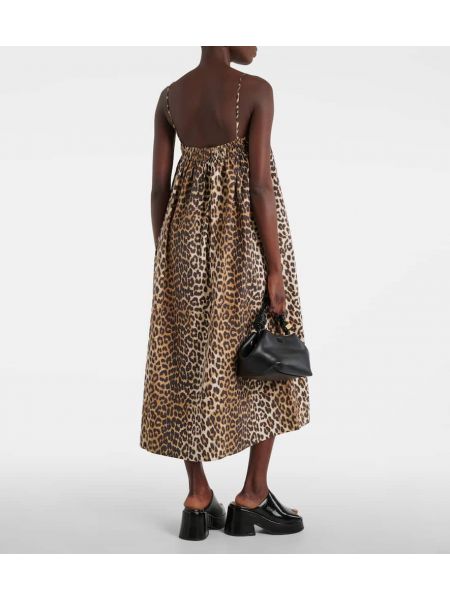 Kokvilnas midi kleita ar apdruku ar leoparda rakstu Ganni brūns