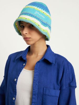 Bavlnená čiapka Ganni modrá