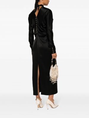 Drapované saténové midi šaty Lanvin černé