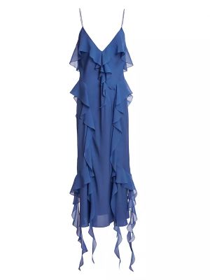 Шелковое длинное платье с рюшами Khaite синее