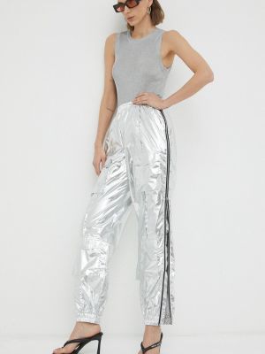 Pantaloni cu talie înaltă din poliester Gestuz - argintiu