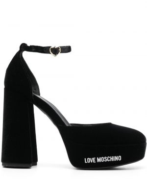 Кадифени кожени полуотворени обувки Love Moschino черно