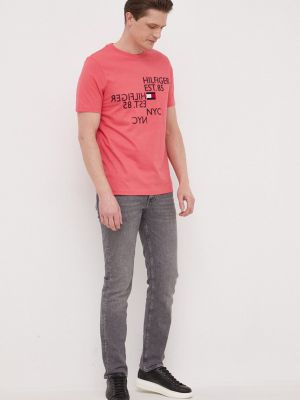 Хлопковая футболка с аппликацией Tommy Hilfiger розовая