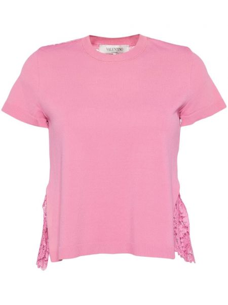 Mežģīņu t-krekls ar ziediem Valentino Garavani Pre-owned rozā