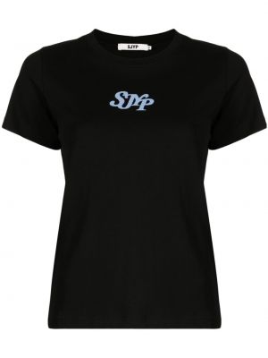 Βαμβακερή μπλούζα με σχέδιο Sjyp μαύρο