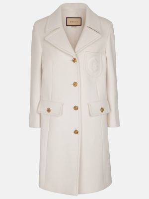 Белое шерстяное пальто с вышивкой Gucci