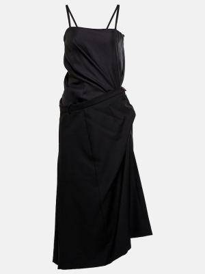 Asimetrična svilena volnena midi obleka Maison Margiela črna