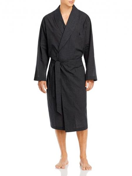 Клетчатый хлопковый халат с шалевым воротником Polo Ralph Lauren черный