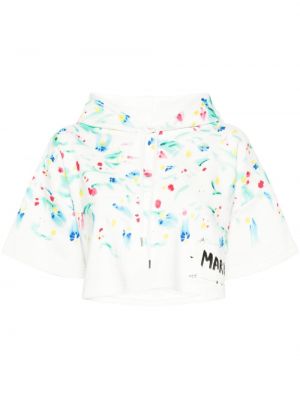 Pamučna hoodie s kapuljačom s cvjetnim printom s printom Marni bijela