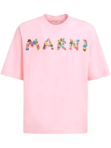 Tricou din bumbac cu model floral cu imagine Marni roz