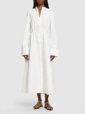 Bavlněné midi šaty Jil Sander bílé