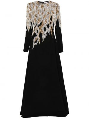 Večerna obleka z biseri iz krep tkanine Dina Melwani črna