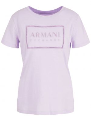 Tricou din bumbac Armani Exchange violet