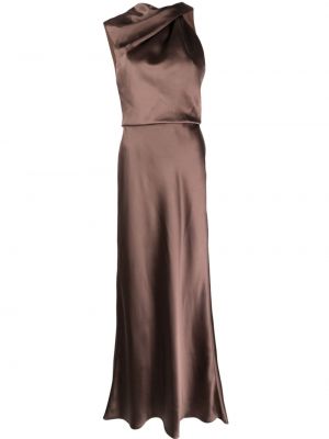 Drapované asymetrické saténové večerné šaty Amsale hnedá