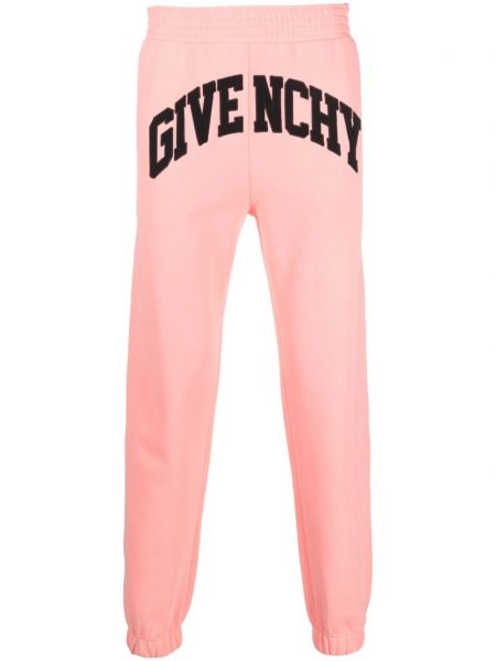 Bavlnené teplákové nohavice s výšivkou Givenchy ružová