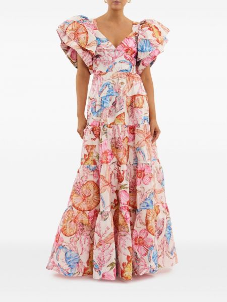 Květinové večerní šaty s potiskem Rebecca Vallance růžové