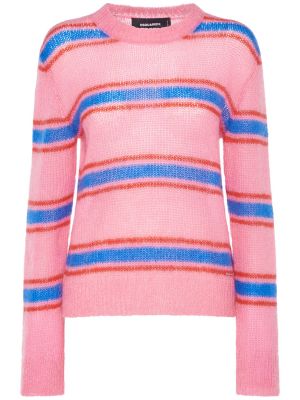Пуловер на райета от мохер розово Dsquared2
