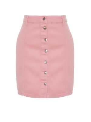 Дънкова пола с копчета Trendyol розово