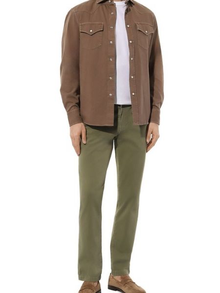 Хлопковая рубашка Brunello Cucinelli коричневая