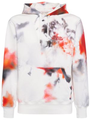 Pamučna hoodie s kapuljačom s cvjetnim printom s printom Alexander Mcqueen bijela