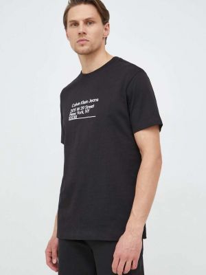 Calvin Klein Jeans pamut póló fekete, nyomott mintás