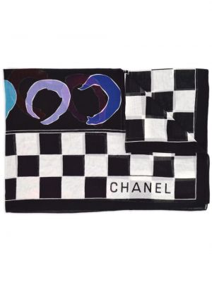 Fular în carouri cu imagine Chanel Pre-owned negru