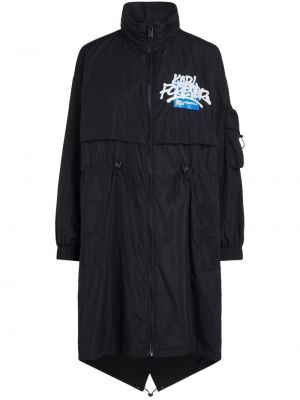 Džínová bunda s kapucí s potiskem Karl Lagerfeld Jeans černá