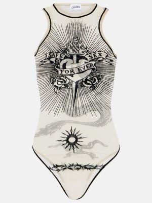 Body de terciopelo‏‏‎ de malla Jean Paul Gaultier blanco