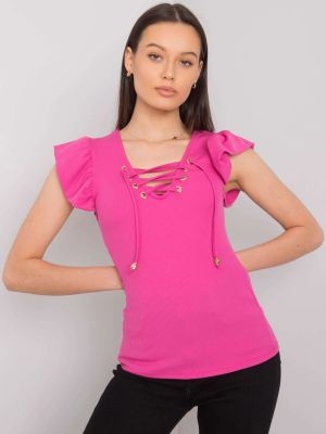 Блуза с връзки с дантела Fashionhunters розово