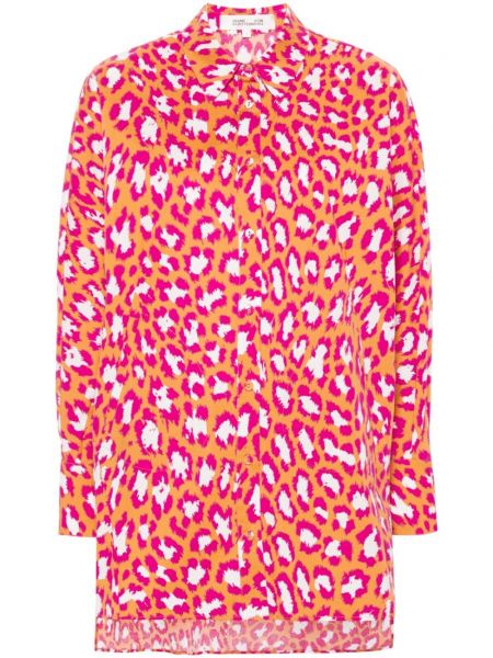 Chemise à imprimé à imprimé léopard Dvf Diane Von Furstenberg orange