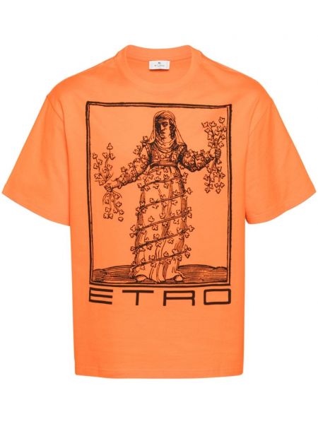 Bavlnené tričko s potlačou Etro oranžová