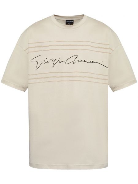 Pamučna majica s printom Giorgio Armani bež