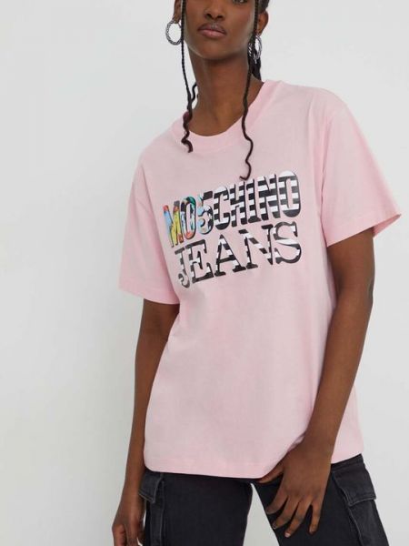 Хлопковая футболка Moschino Jeans розовая