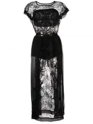 Csipkés virágos hosszú ruha Maurizio Mykonos fekete