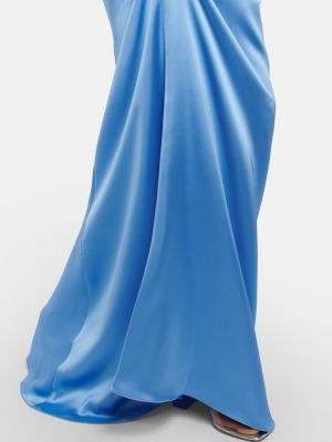 Satenska dolga obleka z draperijo Rasario modra