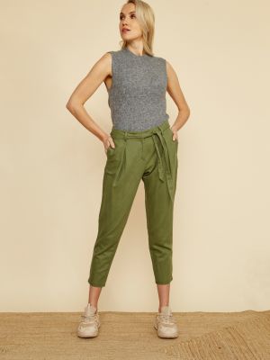 Lněné rovné kalhoty Zoot zelené
