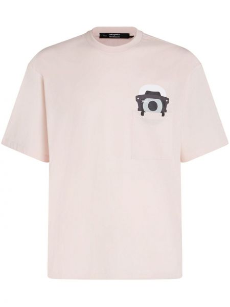 Kokvilnas t-krekls ar apdruku Karl Lagerfeld rozā