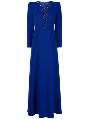 Вечерна рокля с кристали от креп Jenny Packham синьо