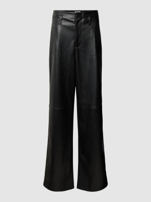 Rozkloszowane spodnie z wysoką talią skórzane Essentiel czarne