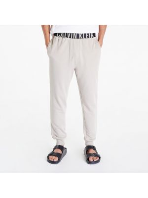 Λινό παντελόνι joggers Calvin Klein λευκό