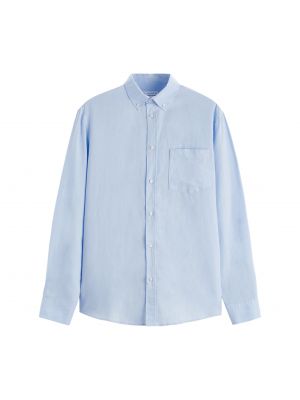 Хлопковая льняная длинная рубашка Zara голубая