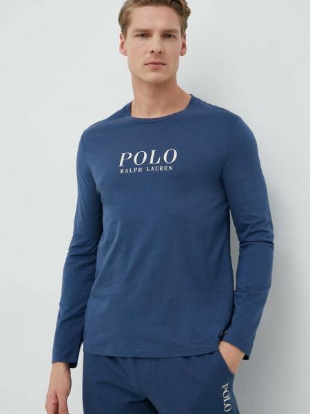 Хлопковое поло с принтом Polo Ralph Lauren синее