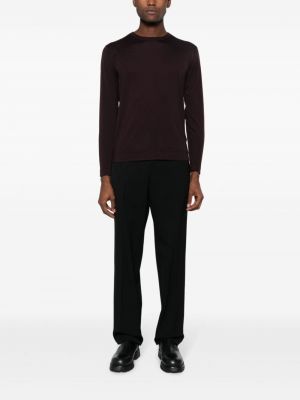 Sweter wełniany z wełny merino z okrągłym dekoltem Dell'oglio fioletowy