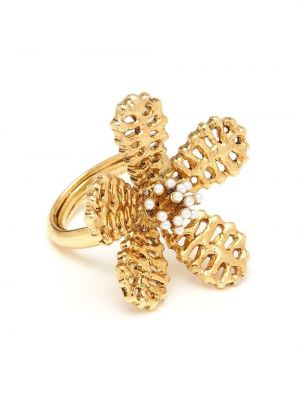 Oscar de la Renta brass flower ring - PEARL