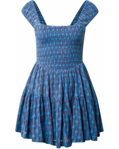Bavlnené priliehavé mini šaty bez rukávov Free People - modrá