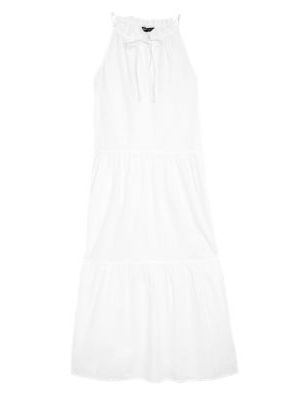 Womens M&S Collection Pure Cotton High Neck Midaxi Beach Dress - White, White M&s Collection