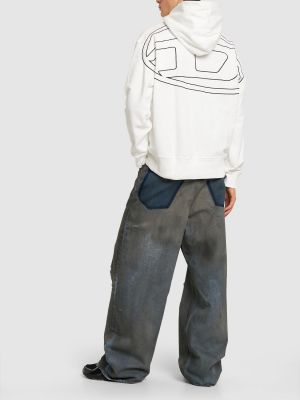 Pamučna hoodie s kapuljačom od flisa bootcut Diesel crna